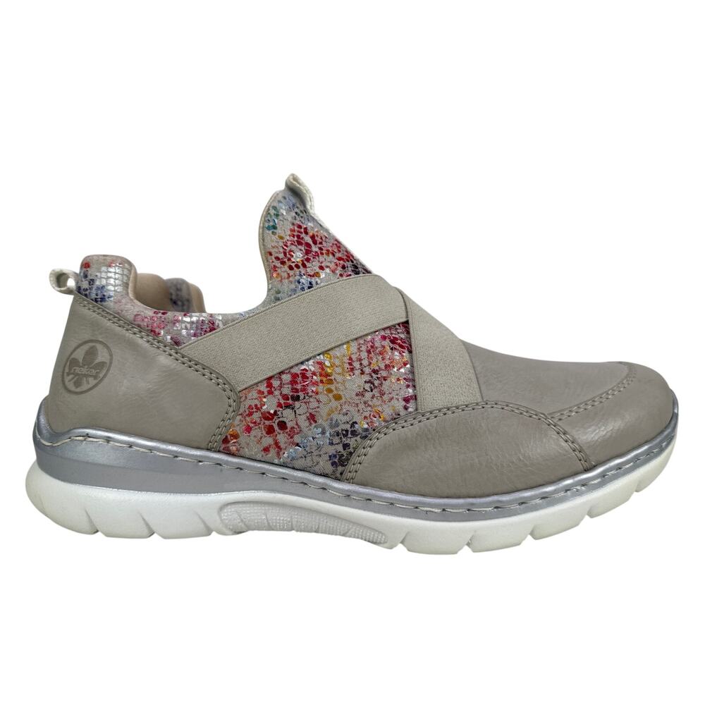 Rieker Nikita 53 Sneaker Slip On Womens 8‎ EU 39 Ice Grey Multi Elastic